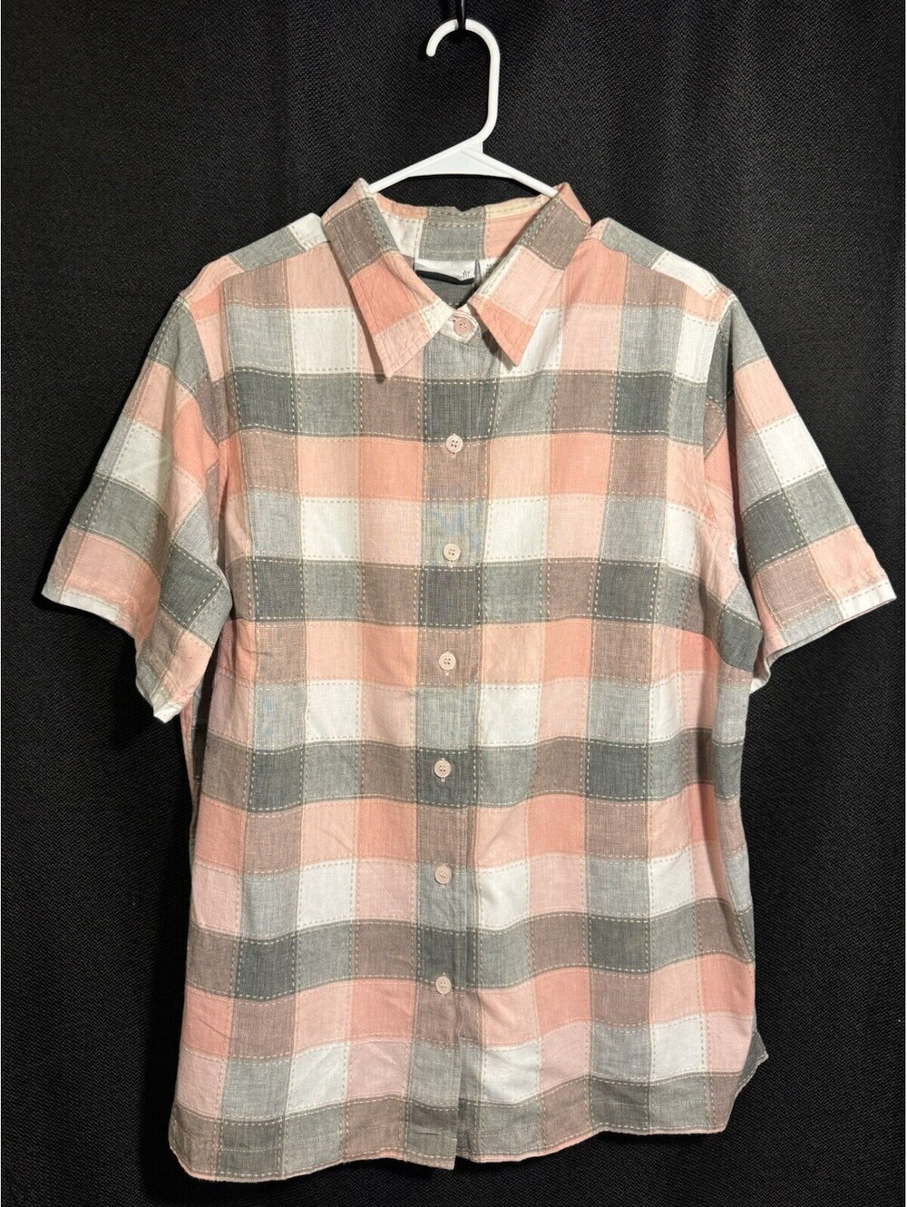 Vintage Fashion Bug Womens 18/20 Plaid Cotton Short Sleeve Button Up Shirt